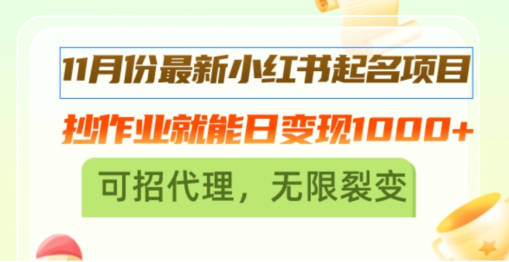 （第13053期）11月份最新小红书起名项目，抄作业就能日变现1000+ 百度网盘下载-4241课堂网