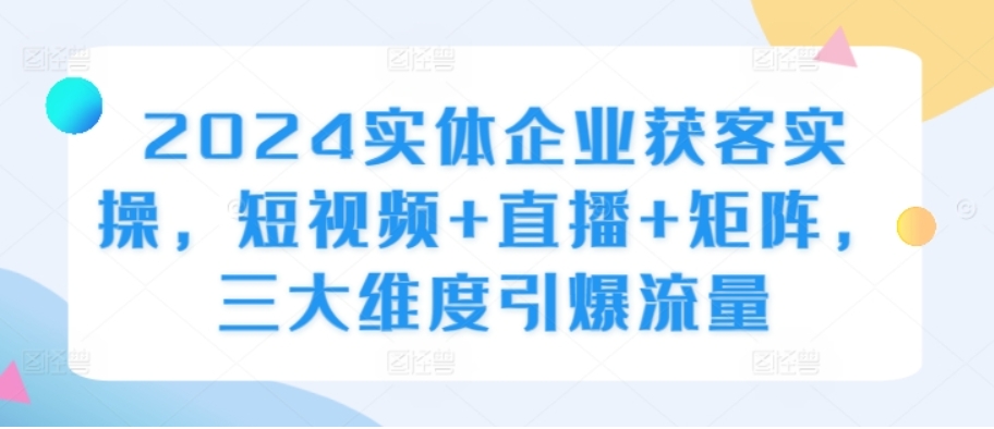 （第12468期）2024实体企业获客实操 短视频+直播+矩阵，三大维度引爆流量 网盘下载-4241课堂网