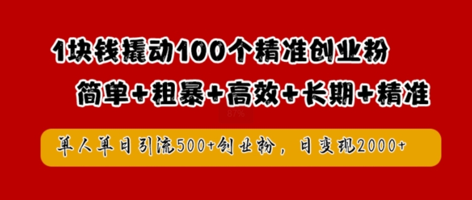 （第12051期）1块钱撬动100个精准创业粉 单人单日引流500+创业粉，日变现2k 百度网盘下载-4241课堂网