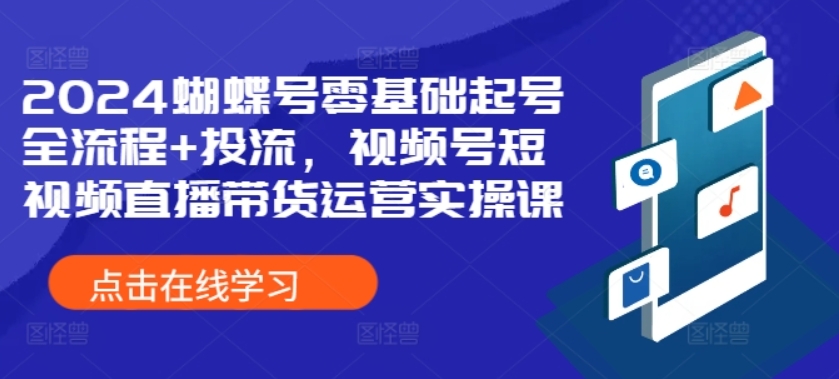 （第12705期）2024蝴蝶号零基础起号全流程+投流 视频号短视频直播带货运营实操课 百度网盘下载-4241课堂网