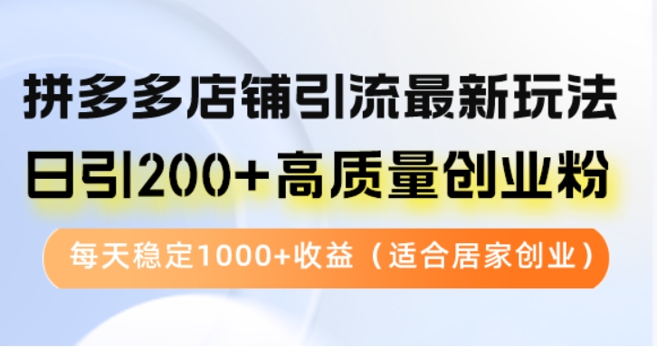 （第12384期）拼多多店铺引流最新玩法 日引200+高质量创业粉，每天稳定1000+收益 百度网盘下载-4241课堂网