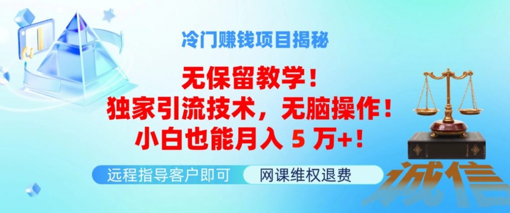 （第10643期）冷门赚钱项目无保留教学 独家引流技术，无脑操作！小白也能月入5万+ 百度网盘下载-4241课堂网