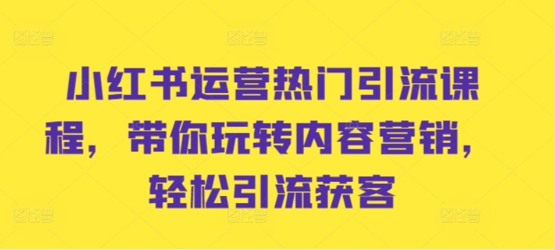 （第12423期）小红书运营热门引流课程 带你玩转内容营销，轻松引流获客 百度网盘下载-4241课堂网