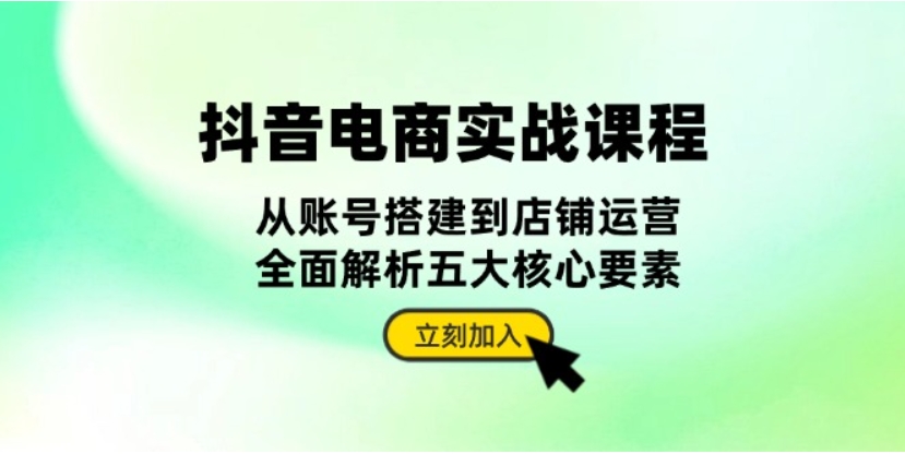 （第13276期）抖音 电商实战课程 从账号搭建到店铺运营，全面解析五大核心要素 百度网盘下载-4241课堂网